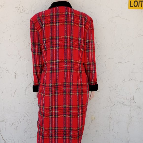 Vintage Black Velvet Trimmed Plaid Coat - Picture 3 of 10